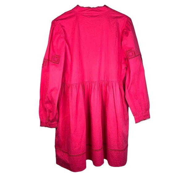 Jude Connally Large Dress Embroidered Ladder Stitch Pink Long Sleeve Party Brunc - Picture 2 of 8